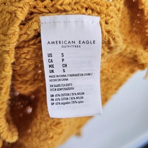 American Eagle Open Knit Golden Yellow V Neck Button Front Cardigan Sweater - Picture 4 of 6